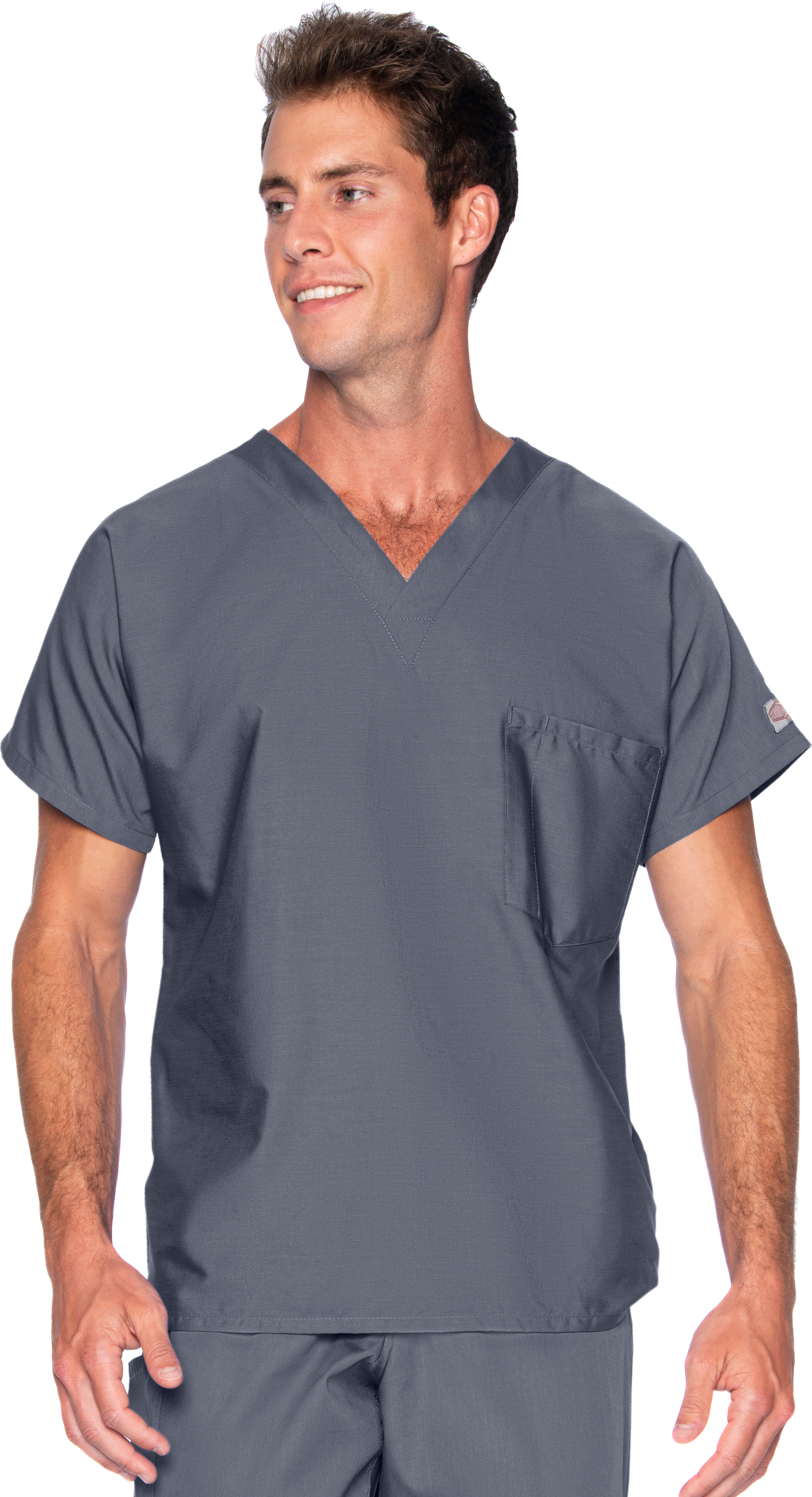 Scrub Zone UNISEX 1-Pocket V-Neck Scrub Top Grey Medium